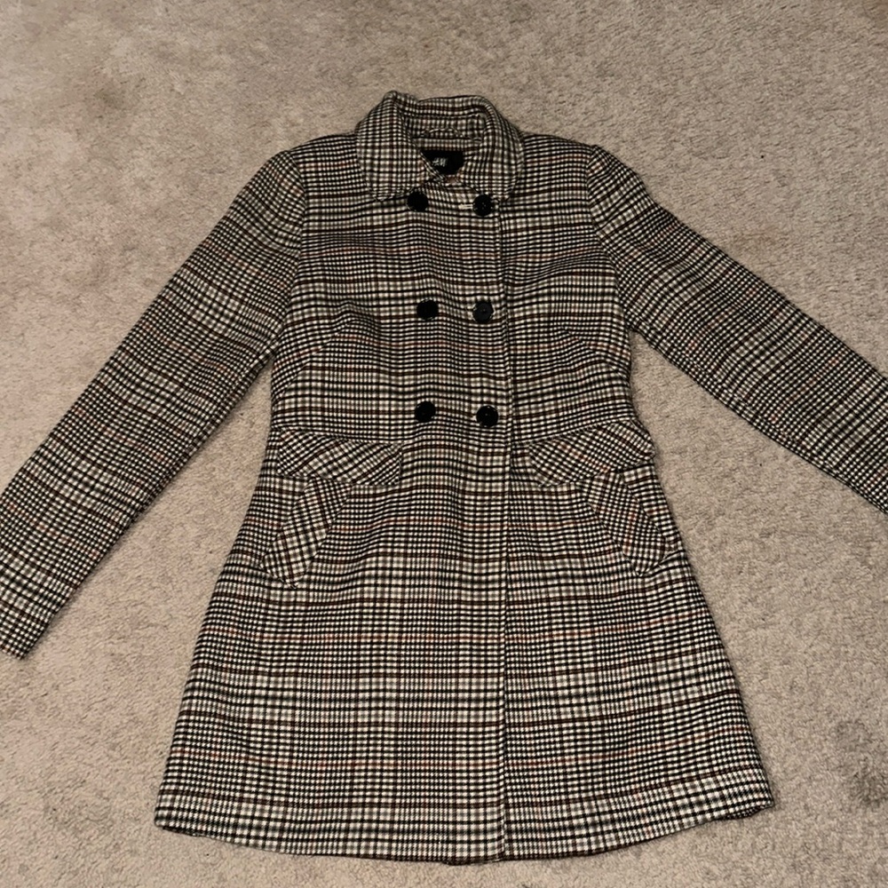 H&M Plaid Brown and Tan Coat (pink lining)